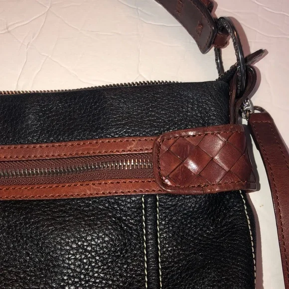 Brighton D549273 Black/Brown Genuine Leather Woven Strap Shoulder/Crossbody Bag - Picture 2 of 10
